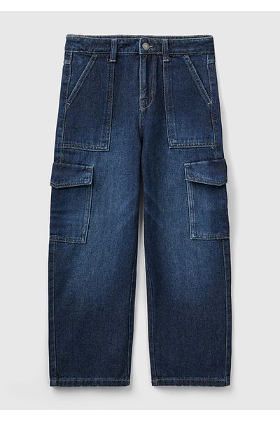 United Colors of Benetton Girl - Denim Cargo Pants with Pockets