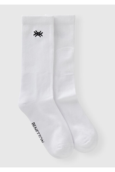 United Colors of Benetton Унисекс бели чорапи до глезена с лого на Benetton