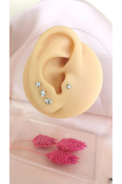 Bylin Prenses Kesim Zirkon Taşlı Bioplastik Piercing Set- 4 Adet Piercing