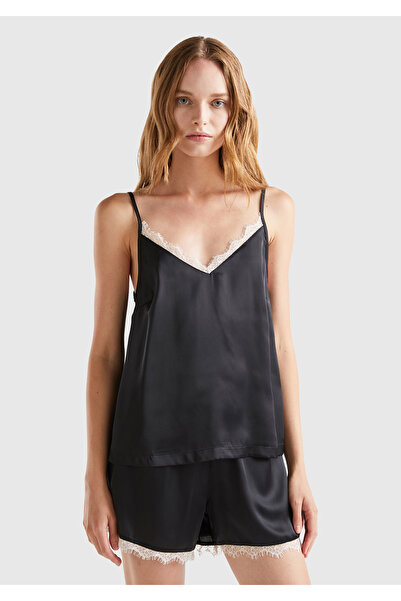 United Colors of Benetton Top de pijama de dama din dantela neagra - cu bretele
