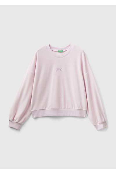 United Colors of Benetton Dried Rose Logo Printed Women's Chenille Sweatshirt
