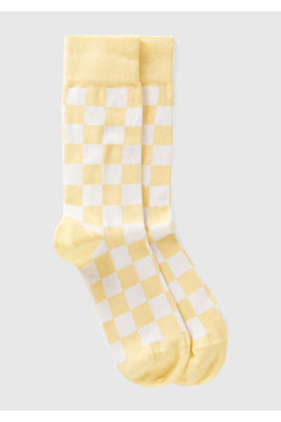 United Colors of Benetton Унисекс жълти чорапи до глезена с шарка на шах
