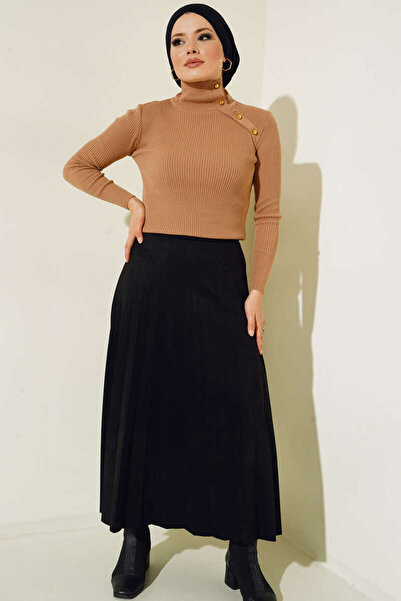 benguen 3044 Buttoned Collar Fisherman Knitwear Bady Mink