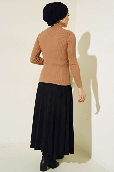 benguen 3044 Buttoned Collar Fisherman Knitwear Bady Mink