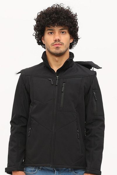 Uniprom Tactical Softshell Coat Sleeves and Hood Detachable Men's Black