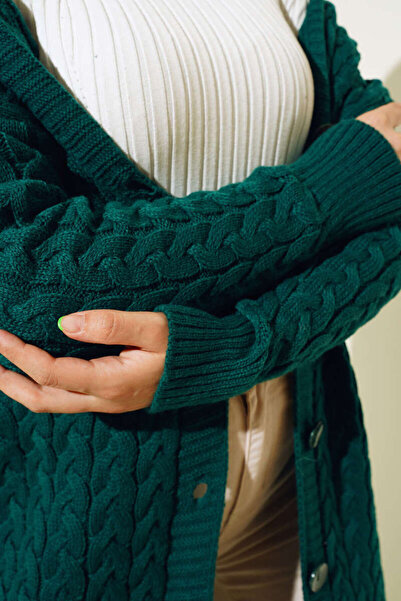 benguen 377 Μακρύ Πλεκτό Ζακέτα με κουμπιά σμαραγδί