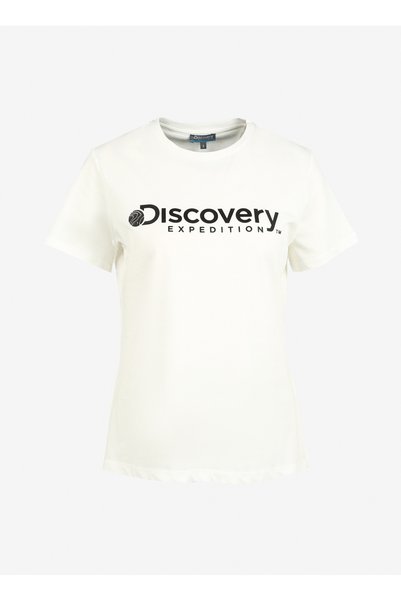 Discovery Expedition Beyaz Kadın Bisiklet Yaka Baskılı T-Shirt D3WL-TST1