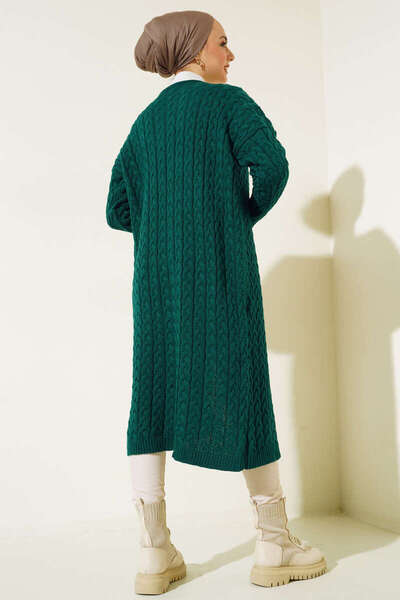 benguen 377 Μακρύ Πλεκτό Ζακέτα με κουμπιά σμαραγδί