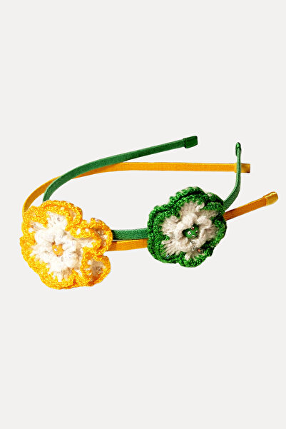 nftart.design طقم تاج شعر للأطفال مكون من قطعتين مزين بالزهور وشبكة لامعة