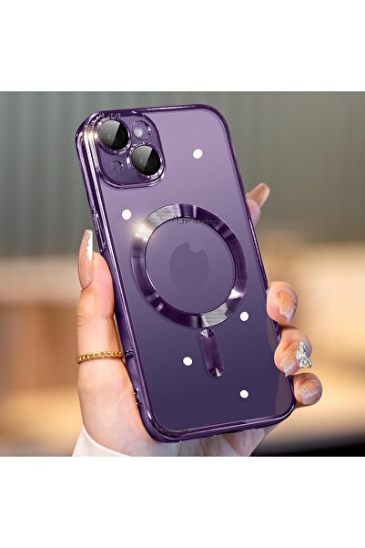 m.tk moveteck İphone 15 Kılıf Magsafe Wireless Şarj Destekli Parlak Renkli Titanium Kenarlı Arkası Şeffaf