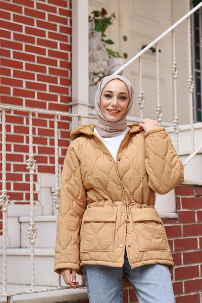 lurex moda Капитонирано палто с шарка лук и джобове на талията