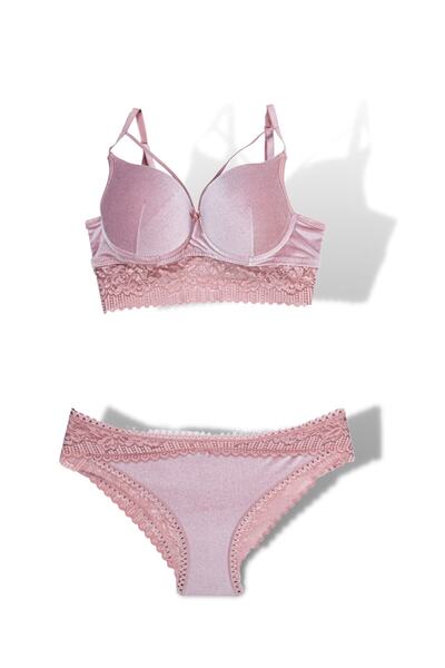 Tılsım Lingerie مجموعة حمالة صدر مبطنة بسلسلة متقاطعة من المخمل