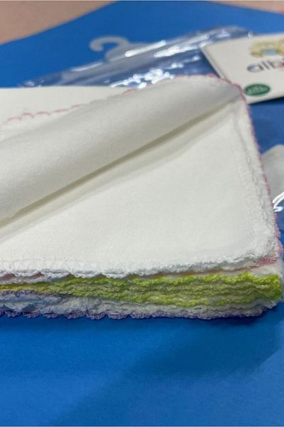 Albimini Ultra Luxury Crochet Set of 6 Baby Mouth Wipes - Organic Cotton, Edge Sewn, Large Size 30X30Cm