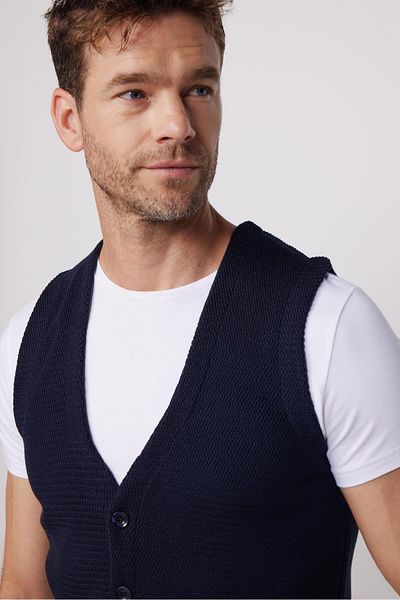 Tudors Slim Fit Wrapped Navy Blue Men's Vest