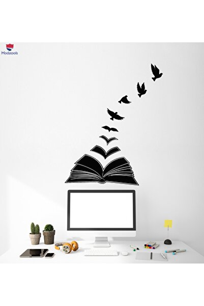 Modatools Çocuk Odası Duvar Sticker Okuma Odası Edebiyat Kuşlar Açık Kitap Kü...