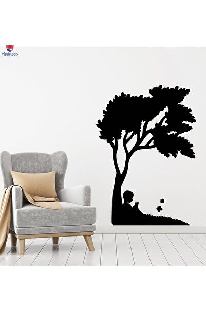 Modatools Çocuk Odası Duvar Sticker Ağaç Çocuk Okuma Kitabı Kelebek Sanat Dek...