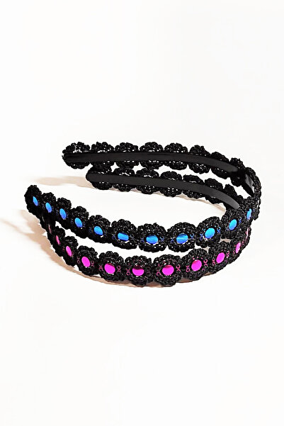 nftart.design Siyah Şeritli 2'li Saç Taç Seti