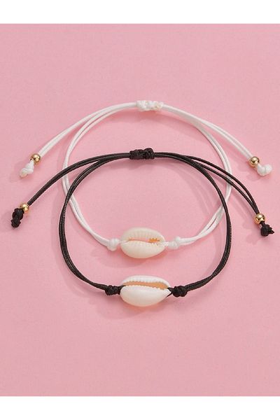 Stoneday Black and White Couple Friend Rope Bracelet with Seashell Figure