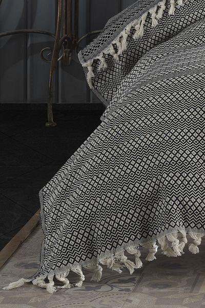 Lux Touch Μαύρο Azure Μονό Κρεβάτι Πικέ - 145x200 cm, Βαμβακερό Φουντωτό Κάλυμμα Πολυθρόνας Καναπέ