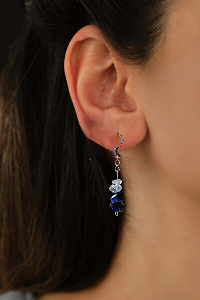 Chi Zen Doğal Taş Çelik Pozitif Ol Küpesi Kırık Taşlı Garantili (Selenit, Sodalit, Lapis Lazuli)