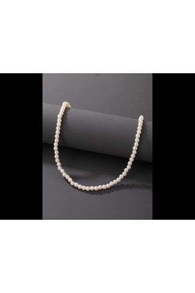 Stoneday White Glass Pearl Necklace with Pearl and Silver Detail