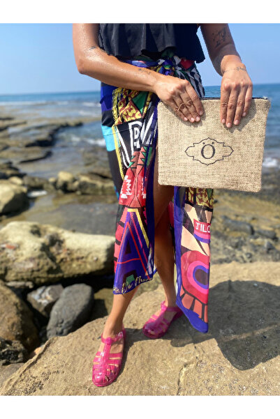 Ö Harfli Clutch Çanta - Jüt Kumaş
