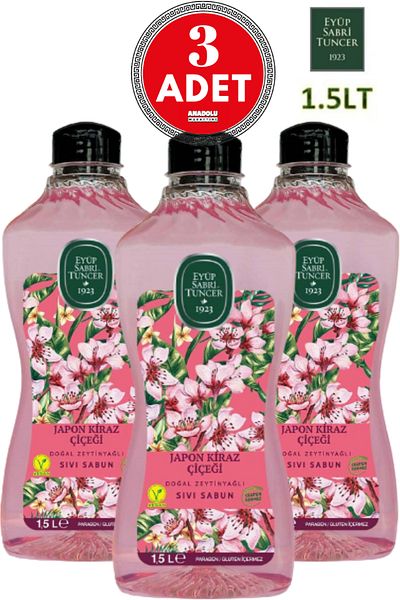 Eyüp Sabri Tuncer Japanese Cherry Blossom Natural Olive Oil Liquid Soap 1.5 lt 3 PCS
