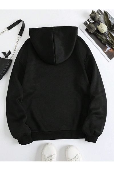 PALPİTO Hanorac cu glugă unisex negru cu imprimeu multiplu inimă