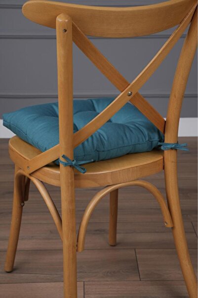 ALTINPAMUK Gold Zümrüt Yeşili Pofidik Sandalye Minderi Özel Dikişli Bağcıklı 40x40cm