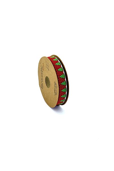 FANTASTIC KURDELE Pine Tree / Christmas Pattern Red Woven Ribbon (16MM WIDTH - 10MT LENGTH)
