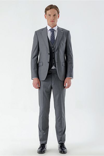 Morven Men's Gray Broadway Slim Fit Vest Suit