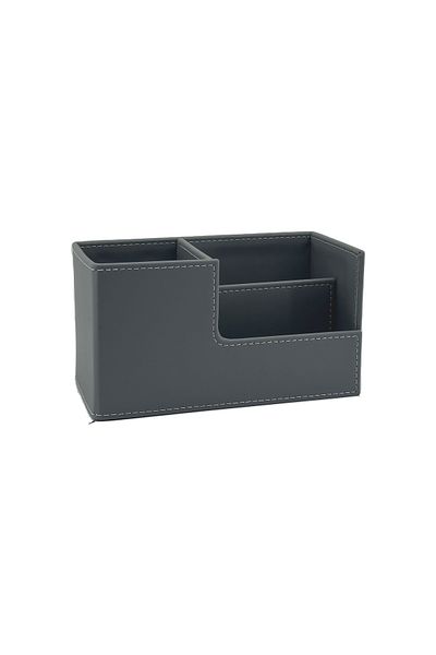 inn design Beyoğlu Series Leather Organizer Pen Holder Pastel Anthracite Gray 20.5x12.5x10 cm