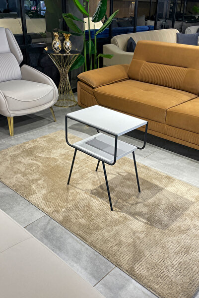 ASA KONSEPT Geyik Sehpa Siyah, Metal Ayaklı Ahşap Raflı Yan Sehpa