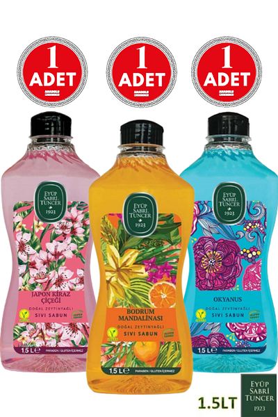 Eyüp Sabri Tuncer Natural Olive Oil Liquid Soap Bodrum Tangerine + Japanese Cherry + Ocean 1.5 lt