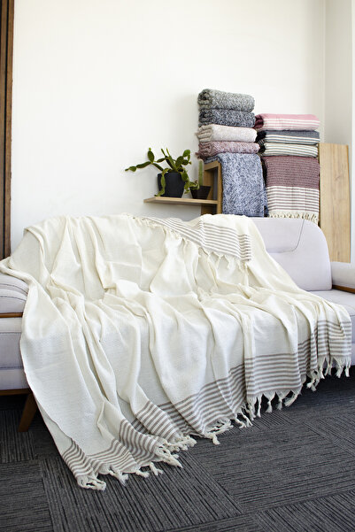 Mutlu Çeyiz Diamond Cotton Knitted Sofa Sofa Bed Cover Multi-Purpose 180x300 Cm Cream Seat Cover