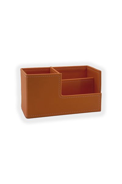 inn design Beyoğlu Series Кожен органайзер Поставка за химикалки Пастелно оранжево 11x20x9,5 cm