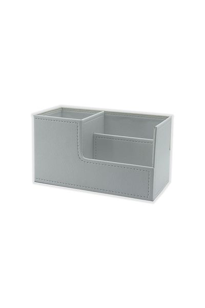 inn design Beyoğlu Series Leather Organizer Pen Holder Textured White 11x20x9.5 cm