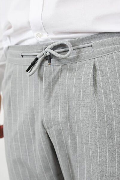 UFK MODA Super Slim Fit Elastic Waist String Men's Trousers Gray Striped
