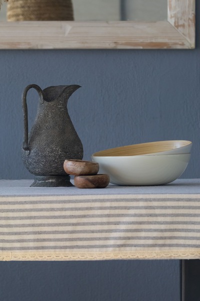 sutra %100 Pamuk Keten Çizgili Masa Örtüsü