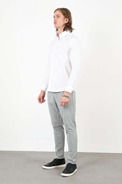 UFK MODA Super Slim Fit Elastic Waist String Men's Trousers Gray Striped