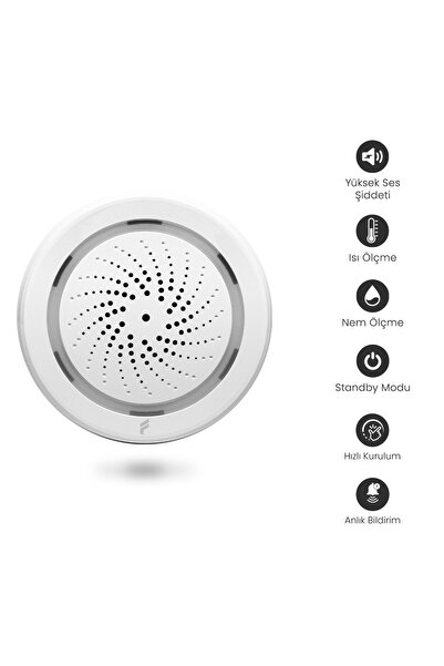 Fonri Akıllı Iç Ortam Siren / Isı Nem Ölçer, Wifi, Google Asistan Ve Tuya Destekli, Uzaktan Kontrol