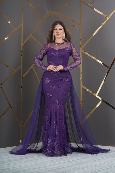 Matik Abiyem Custom Glitter Flock Printed Lace Design Evening Dress