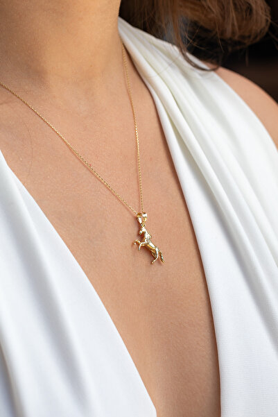 Uşaklıhafız 1945 14 Ayar Altın Üç Boyutlu At Figürlü Kadın Kolye