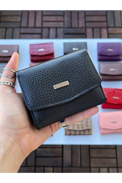 DERKON UFAK USED CASSY MODEL 100% GENUINE LEATHER BLACK WALLET