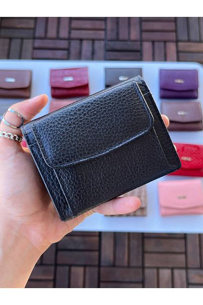 DERKON UFAK USED CASSY MODEL 100% GENUINE LEATHER BLACK WALLET