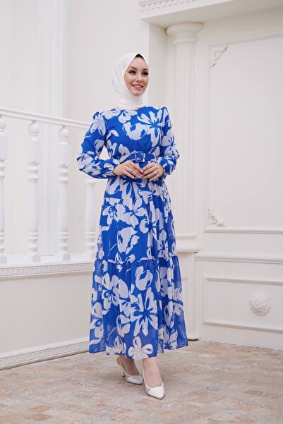 SANEZYABUTİK فستان حجاب شيفون زهري