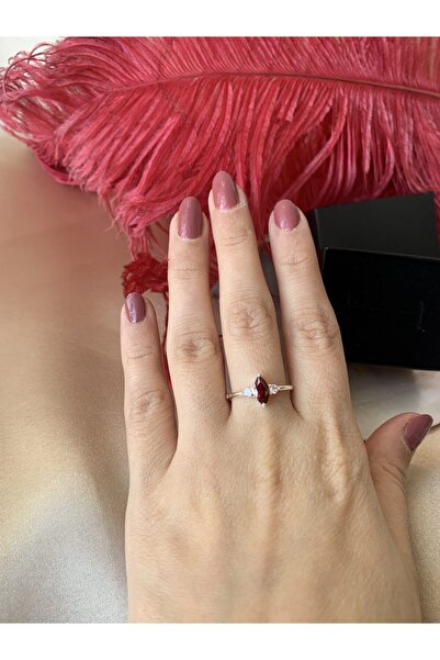 Venüs Doğal Taş Lal Taşı Markiz Prenses Gümüş Yüzük