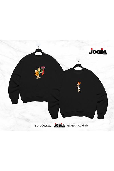 Jobia Outdoors Γυναικείες άντρες Fred Flintstone and Wilma Printed Lover Συνδυασμός με λαιμόκοψη 3 κλωστών Raster 2 τεμαχίων