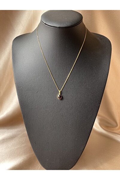 Venüs Doğal Taş Lal Taşı (GARNET) Minimal Gold Kolye