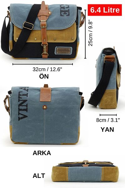 Cappadocia Vintage 4046 حقيبة كمبيوتر محمول من القماش المشمع المقاوم للماء من Antiochia Shoulder Postman School Lemon Mouldy Mustard